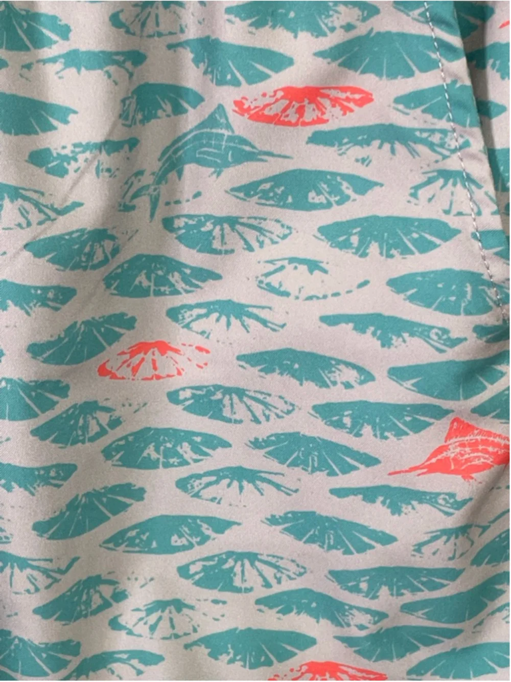 Men's AFTCO Swim Trunks S Beige Teal Fish Print